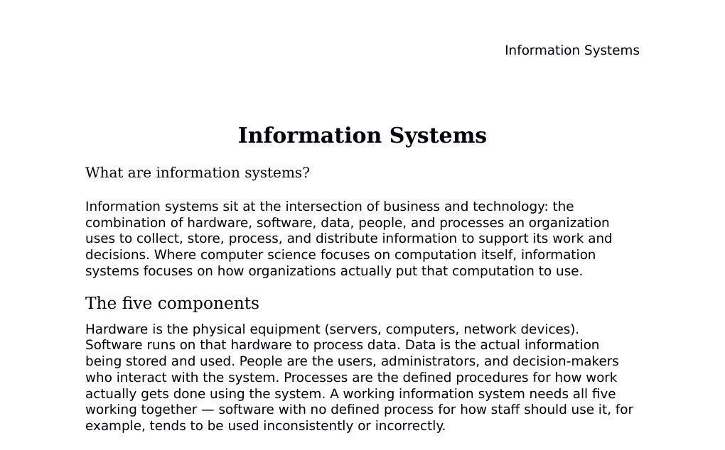 (technology and business processes: how organizations collect, store, and use data)Dr. Dr. med. sci. Abidin GelesCopyright - All Rights Reserved: This document and all content on this website may not be published, reproduced, or distributed without the written permission of the author, Dr. Dr. med. sci. Abidin Geles.www.medwissen.ch abidin.geles@gmail.com Information Systems What are information systems?Information systems sit at the intersection of business and technology: the combination of hardware, software, data, people, and processes an organization uses to collect, store, process, and distribute information to support its work and decisions.…