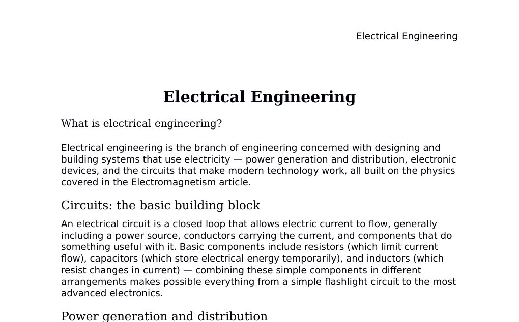 Circuits, transformers, semiconductors, and power transmission Dr. Dr. med. sci. Abidin GelesCopyright - All Rights Reserved: This document and all content on this website may not be published, reproduced, or distributed without the written permission of the author, Dr. Dr. med. sci. Abidin Geles.www.medwissen.ch abidin.geles@gmail.com Electrical Engineering What is electrical engineering?Electrical engineering is the branch of engineering concerned with designing and building systems that use electricity — power generation and distribution, electronic devices, and the circuits that make modern technology work, all built on the physics covered in the Electromagnetism article.…