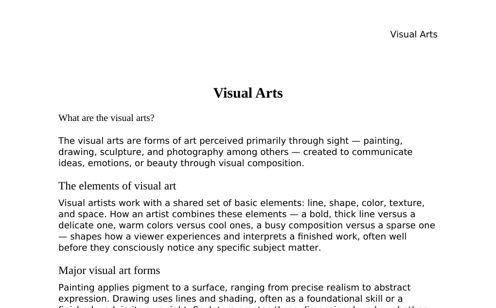 Linear perspective, color theory, and the origins of photography Dr. Dr. med. sci. Abidin GelesCopyright - All Rights Reserved: This document and all content on this website may not be published, reproduced, or distributed without the written permission of the author, Dr. Dr. med. sci. Abidin Geles.www.medwissen.ch abidin.geles@gmail.com Visual Arts What are the visual arts?The visual arts are forms of art perceived primarily through sight — painting, drawing, sculpture, and photography among others — created to communicate ideas, emotions, or beauty through visual composition.…