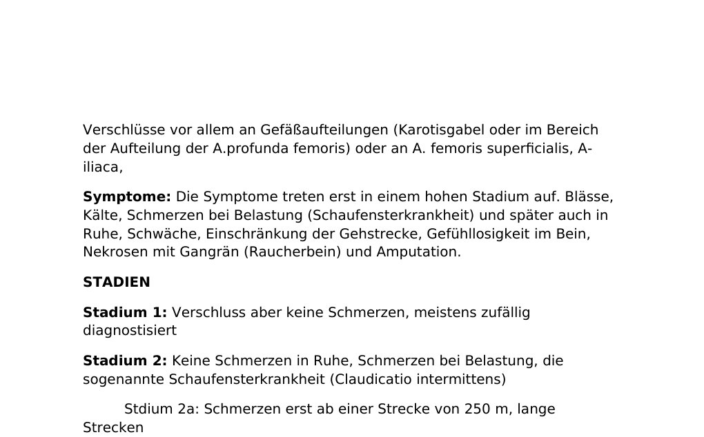 Definition: Eng. Peripheral artery occlusive disease (PAOD) oder peripheral Arterial disease (PAD). Es ist eine periphere Gefäßkrankheit, bei der sich um eine arterielle Durchblutungsstörung der Extremitäten mit Stenose oder Verschluss der Gefäße handelt. Es ist eine chronische Gefäßerkrankung. In 90 % der Fälle sind die Gefäße der Beine betroffen und in 10 % die der Arme. Ähnliche Erkrankungen werden je nach Lokalisation benannt wie zB. Koronarer Herzerkrankung, Schlaganfall, Nierenarterienstenosen…