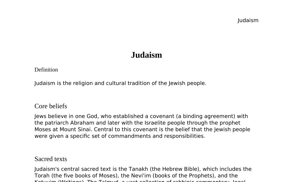 Beliefs, practices, and archaeological/textual scholarship Dr. Dr. med. sci. Abidin GelesCopyright - All Rights Reserved: This document and all content on this website may not be published, reproduced, or distributed without the written permission of the author, Dr. Dr. med. sci. Abidin Geles.www.medwissen.ch abidin.geles@gmail.com Judaism Definition Judaism is the religion and cultural tradition of the Jewish people. Core beliefsJews believe in one God, who established a covenant (a binding agreement) with the patriarch Abraham and later with the Israelite people through the prophet Moses at Mount Sinai.…