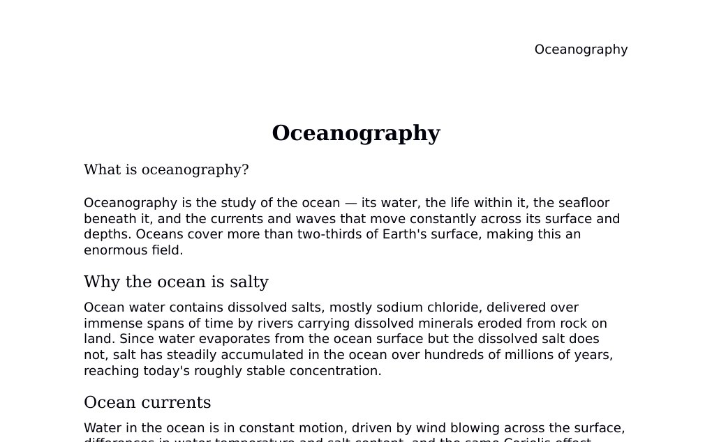 Ocean currents, waves, tides, and thermohaline circulation Dr. Dr. med. sci. Abidin GelesCopyright - All Rights Reserved: This document and all content on this website may not be published, reproduced, or distributed without the written permission of the author, Dr. Dr. med. sci. Abidin Geles.www.medwissen.ch abidin.geles@gmail.com Oceanography What is oceanography?Oceanography is the study of the ocean — its water, the life within it, the seafloor beneath it, and the currents and waves that move constantly across its surface and depths. Oceans cover more than two-thirds of Earth's surface, making this an enormous field.…