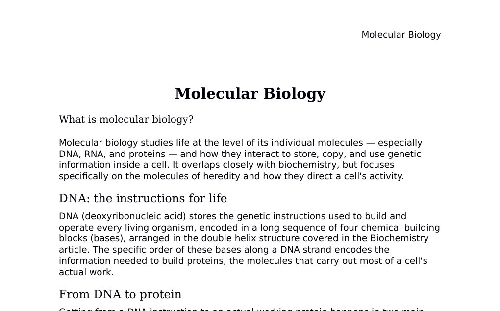 DNA, gene regulation, PCR, and CRISPR gene editing Dr. Dr. med. sci. Abidin GelesCopyright - All Rights Reserved: This document and all content on this website may not be published, reproduced, or distributed without the written permission of the author, Dr. Dr. med. sci. Abidin Geles.www.medwissen.ch abidin.geles@gmail.com Molecular Biology What is molecular biology?Molecular biology studies life at the level of its individual molecules — especially DNA, RNA, and proteins — and how they interact to store, copy, and use genetic information inside a cell. It overlaps closely with biochemistry, but focuses specifically on the molecules of heredity and how they direct a cell's activity.…