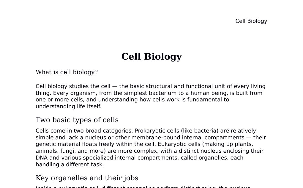 Cell structure, the cell membrane, the cell cycle, and endosymbiotic theory Dr. Dr. med. sci. Abidin GelesCopyright - All Rights Reserved: This document and all content on this website may not be published, reproduced, or distributed without the written permission of the author, Dr. Dr. med. sci. Abidin Geles.www.medwissen.ch abidin.geles@gmail.com Cell Biology What is cell biology?Cell biology studies the cell — the basic structural and functional unit of every living thing. Every organism, from the simplest bacterium to a human being, is built from one or more cells, and understanding how cells work is fundamental to understanding life itself.…