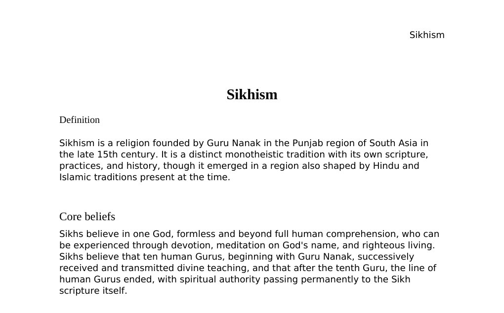 Beliefs, the Khalsa, and historical scholarship Dr. Dr. med. sci. Abidin GelesCopyright - All Rights Reserved: This document and all content on this website may not be published, reproduced, or distributed without the written permission of the author, Dr. Dr. med. sci. Abidin Geles.www.medwissen.ch abidin.geles@gmail.com Sikhism DefinitionSikhism is a religion founded by Guru Nanak in the Punjab region of South Asia in the late 15th century. It is a distinct monotheistic tradition with its own scripture, practices, and history, though it emerged in a region also shaped by Hindu and Islamic traditions present at the time.…