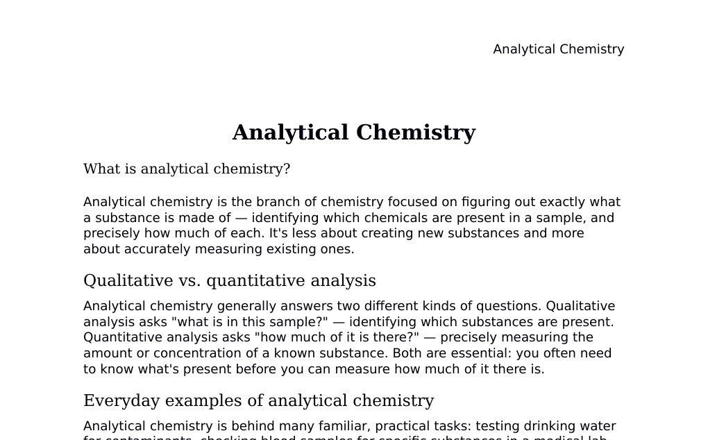 Titration, chromatography, spectroscopy, and quantitative measurement Dr. Dr. med. sci. Abidin GelesCopyright - All Rights Reserved: This document and all content on this website may not be published, reproduced, or distributed without the written permission of the author, Dr. Dr. med. sci. Abidin Geles.www.medwissen.ch abidin.geles@gmail.com Analytical Chemistry What is analytical chemistry?Analytical chemistry is the branch of chemistry focused on figuring out exactly what a substance is made of — identifying which chemicals are present in a sample, and precisely how much of each.…