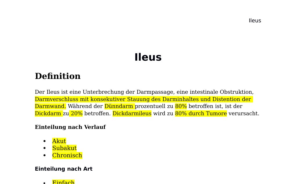 Ileus DefinitionDer Ileus ist eine Unterbrechung der Darmpassage, eine intestinale Obstruktion, Darmverschluss mit konsekutiver Stauung des Darminhaltes und Distention der Darmwand. Während der Dünndarm prozentuell zu 80% betroffen ist, ist der Dickdarm zu 20% betroffen. Dickdarmileus wird zu 80% durch Tumore verursacht.Einteilung nach Verlauf Akut Subakut Chronisch Einteilung nach Art Einfach Closed loop Briden-Ileus Partiell (Subileus) - Inkomplett Komplett Ischämisch Gangränös Einteilung nach Lokalisation Hohe oder tiefe Dünndarmileus Dickdarmileus Gemischte Ileusform Symptome Akutes Abdomen Krampfartigen Bauchschmerzen Meteorismus Übelkeit/Erbrechen Wind- und Stuhlverhalten.…
