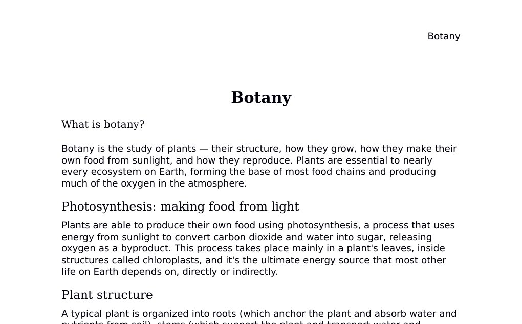 Photosynthesis, water transport, and plant hormones Dr. Dr. med. sci. Abidin GelesCopyright - All Rights Reserved: This document and all content on this website may not be published, reproduced, or distributed without the written permission of the author, Dr. Dr. med. sci. Abidin Geles.www.medwissen.ch abidin.geles@gmail.com Botany What is botany?Botany is the study of plants — their structure, how they grow, how they make their own food from sunlight, and how they reproduce. Plants are essential to nearly every ecosystem on Earth, forming the base of most food chains and producing much of the oxygen in the atmosphere.…