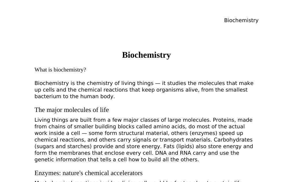 Proteins, enzymes, DNA, and the molecular chemistry of life Dr. Dr. med. sci. Abidin GelesCopyright - All Rights Reserved: This document and all content on this website may not be published, reproduced, or distributed without the written permission of the author, Dr. Dr. med. sci. Abidin Geles.www.medwissen.ch abidin.geles@gmail.com Biochemistry What is biochemistry?Biochemistry is the chemistry of living things — it studies the molecules that make up cells and the chemical reactions that keep organisms alive, from the smallest bacterium to the human body.…