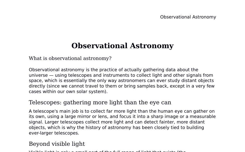 Telescopes, adaptive optics, interferometry, and the Event Horizon Telescope Dr. Dr. med. sci. Abidin GelesCopyright - All Rights Reserved: This document and all content on this website may not be published, reproduced, or distributed without the written permission of the author, Dr. Dr. med. sci. Abidin Geles.www.medwissen.ch abidin.geles@gmail.com Observational Astronomy What is observational astronomy?Observational astronomy is the practice of actually gathering data about the universe — using telescopes and instruments to collect light and other signals from space, which is essentially the only way astronomers can ever study distant objects directly (since we cannot travel to them or bring samples back, except in a very few cases within our own solar system).…