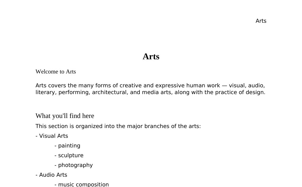 An introduction to the branches of the arts covered in this section Dr. Dr. med. sci. Abidin GelesCopyright - All Rights Reserved: This document and all content on this website may not be published, reproduced, or distributed without the written permission of the author, Dr. Dr. med. sci. Abidin Geles.www.medwissen.ch abidin.geles@gmail.com Arts Welcome to ArtsArts covers the many forms of creative and expressive human work — visual, audio, literary, performing, architectural, and media arts, along with the practice of design.…